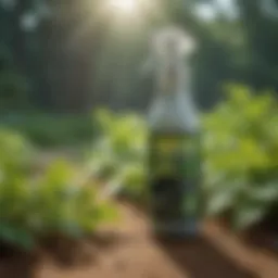 Insecticide spray bottle with green leaves