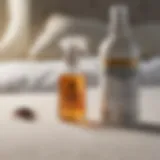 Organic bed bug spray bottle beside mattress