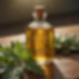 Organic castor oil bottle with green leaves