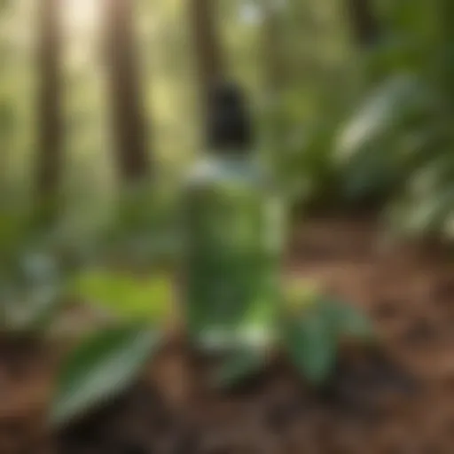 Organic Tick Repellent Bottle with Green Leaves