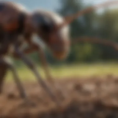 Close-up of ant stake in action