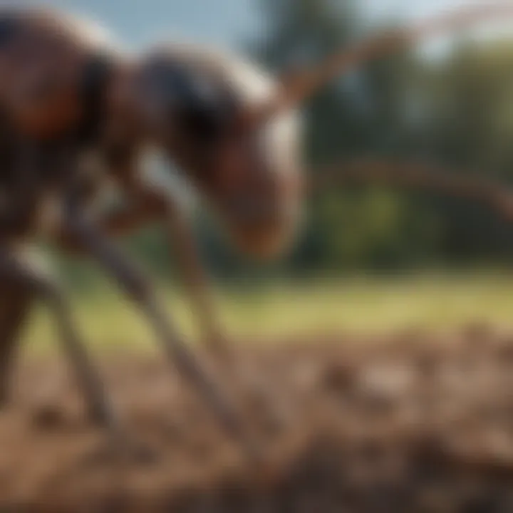 Close-up of ant stake in action