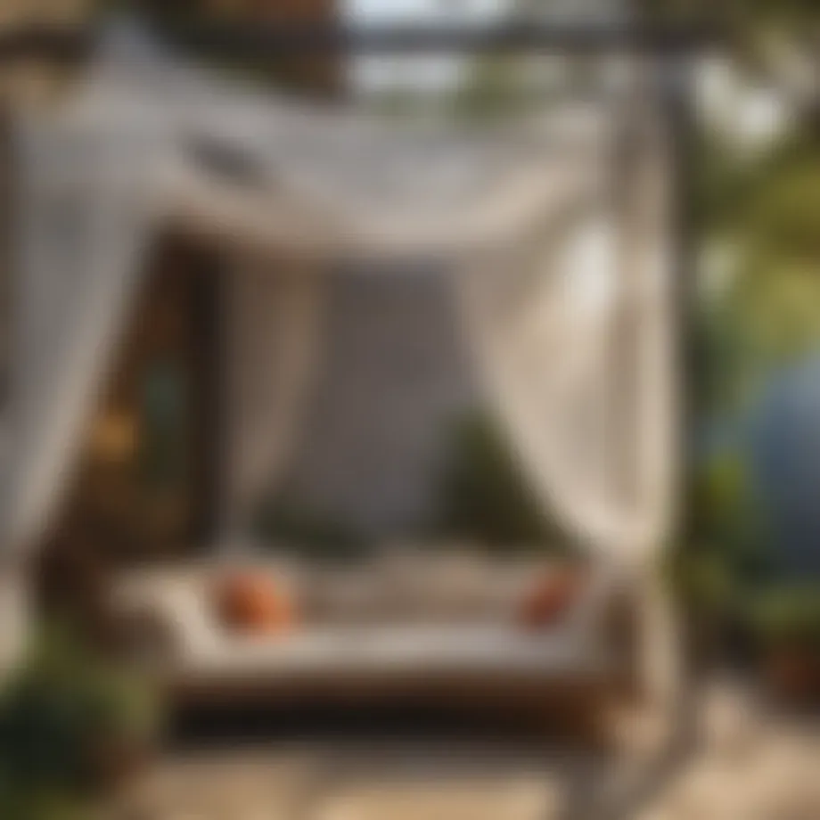 Outdoor Mosquito Net Hanging Above Cozy Seating Area