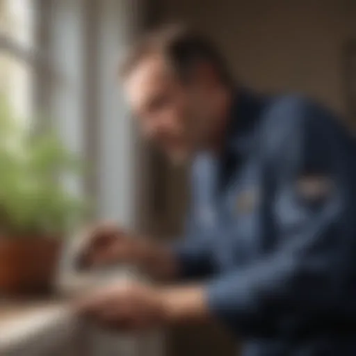 Illustration of a pest control technician inspecting a residential property