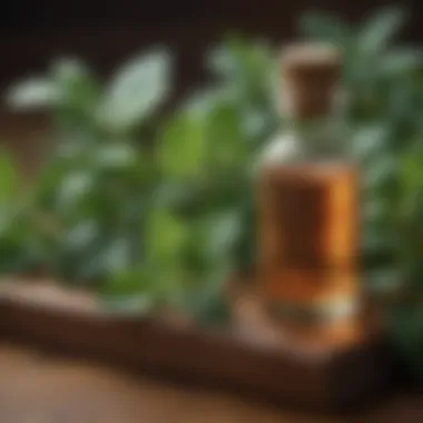 Peppermint oil droplets on wooden surface