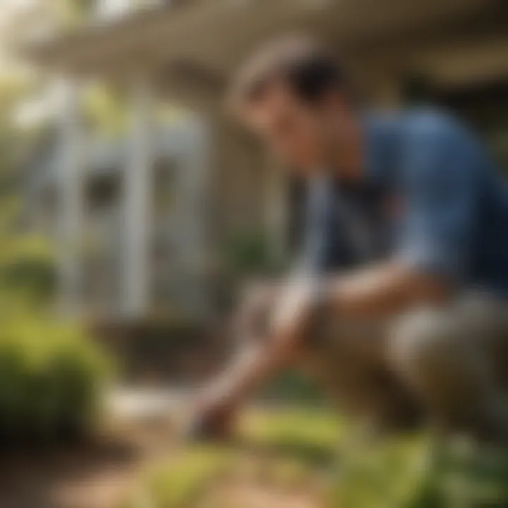 Homeowner observing pest prevention techniques