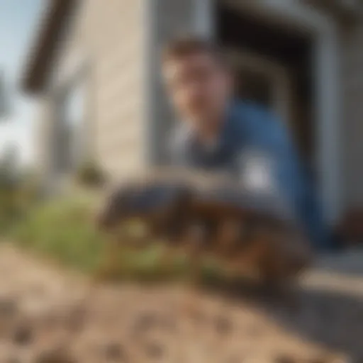 A technician inspecting a residential property for pest infestation