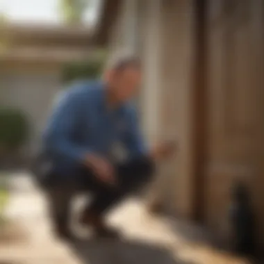 Pest control technician inspecting a residential property