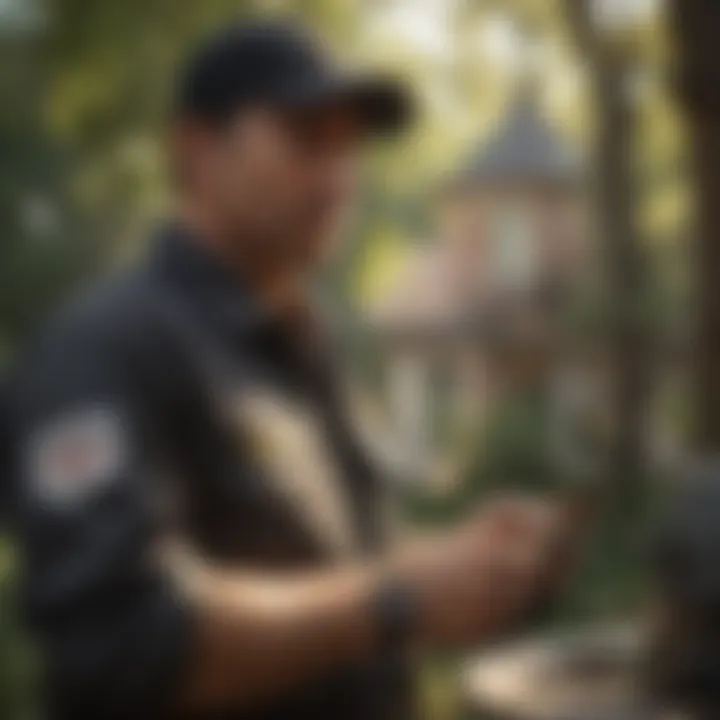 A professional pest control technician assessing a property