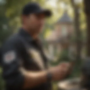 Professional Assessment in Pest Management A professional pest control technician assessing a property