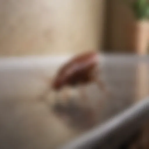 A close-up view of a cockroach on a kitchen counter