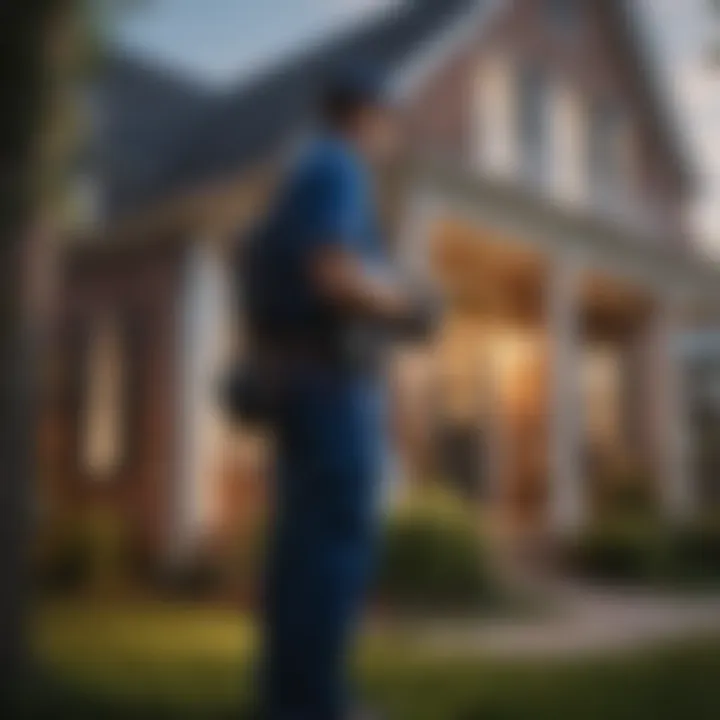 A pest control professional inspecting a residential property
