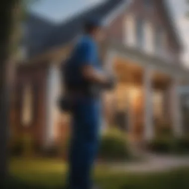 Professional Pest Control Inspection A pest control professional inspecting a residential property