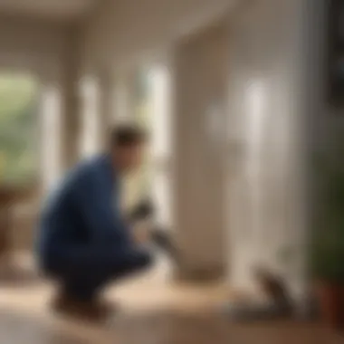 Property Inspection by Pest Control Technician Illustration of Pest Control Technician Conducting Property Inspection