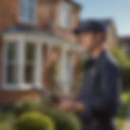 Pest control technician inspecting a residential property