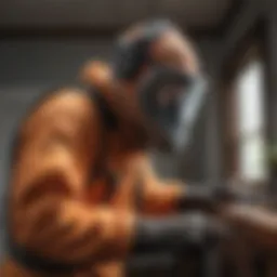 Exterminator in protective gear checking for pests