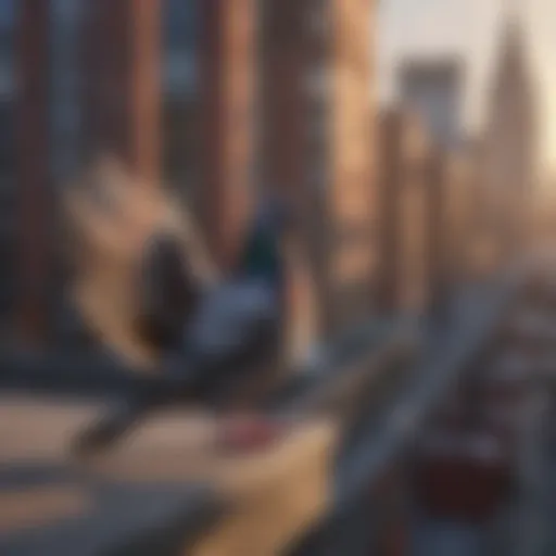 Pigeon perched on rooftop spikes