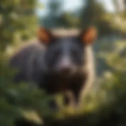 Possum peeking out from under a bush