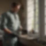 A professional pest control technician inspecting a property for infestations