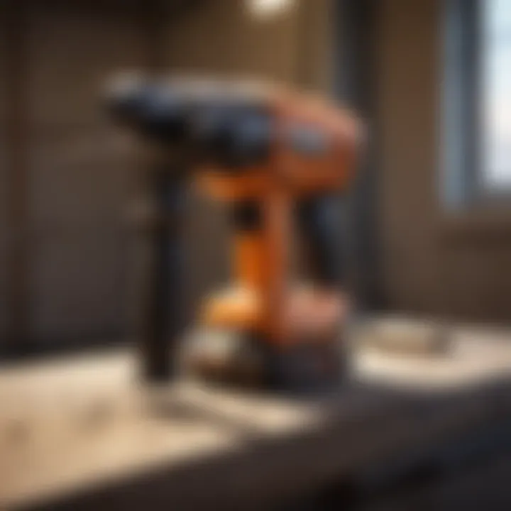 Professional using rotary hammer drill on a construction site