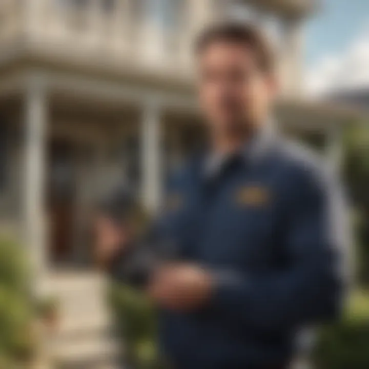 Exterminator inspecting property for pests