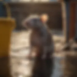 Illustration showing a rat near a bucket filled with water