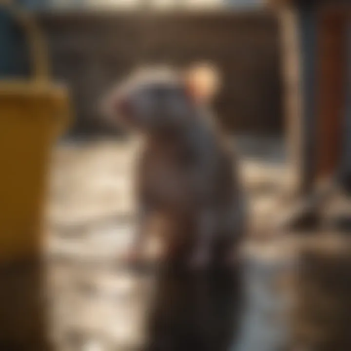 Rat Proximity to Water Bucket Illustration showing a rat near a bucket filled with water