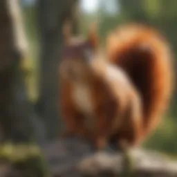 Red squirrel on tree branch