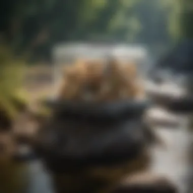 A close-up view of a rock bait station designed for pest management.