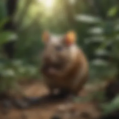 Resourceful Rodent in Search of Sustenance Rodent foraging for food among lush vegetation