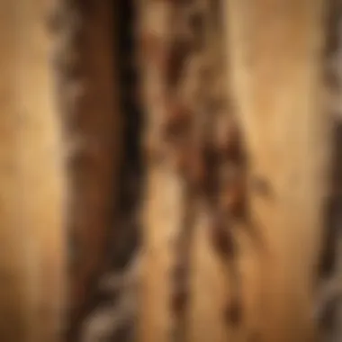 Close-up view of termite damage in wooden structure