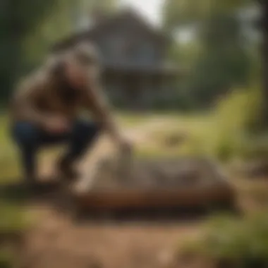 Homeowner setting up a trap to catch a groundhog