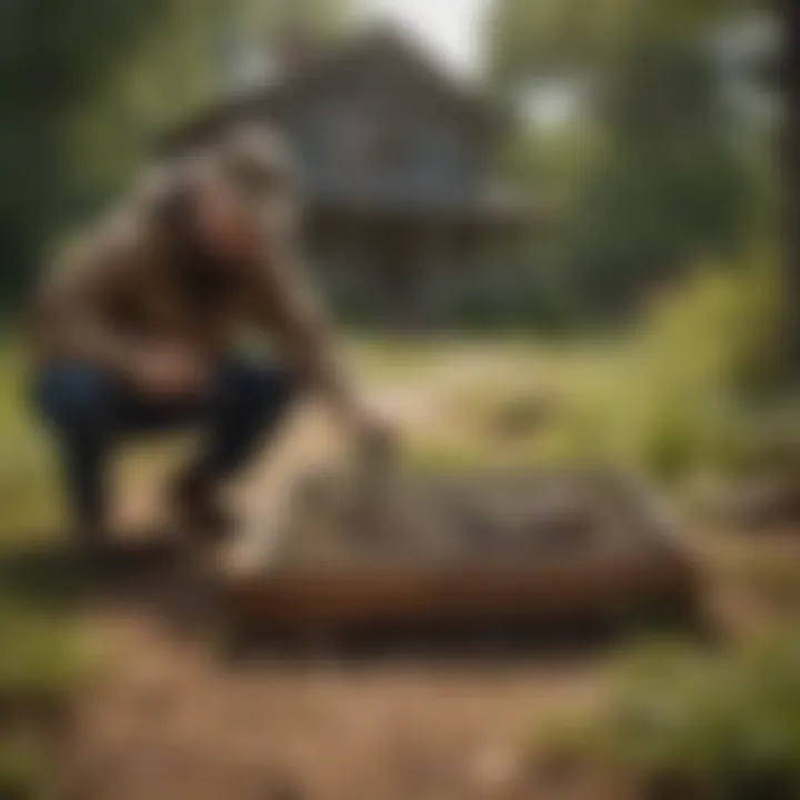 Homeowner setting up a trap to catch a groundhog