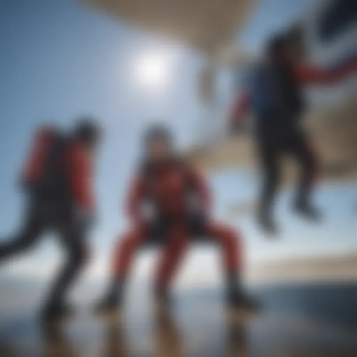 Adventurous Pre-Jump Moment Skydivers preparing to jump from a plane