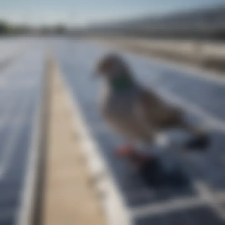 Solar panel installation with integrated bird netting system