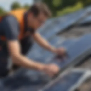 Technician inspecting solar panel for pigeon damage