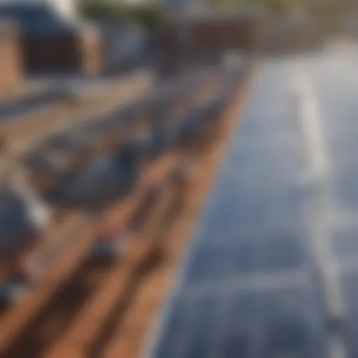 Aerial view of solar panels with pigeon deterrent spikes