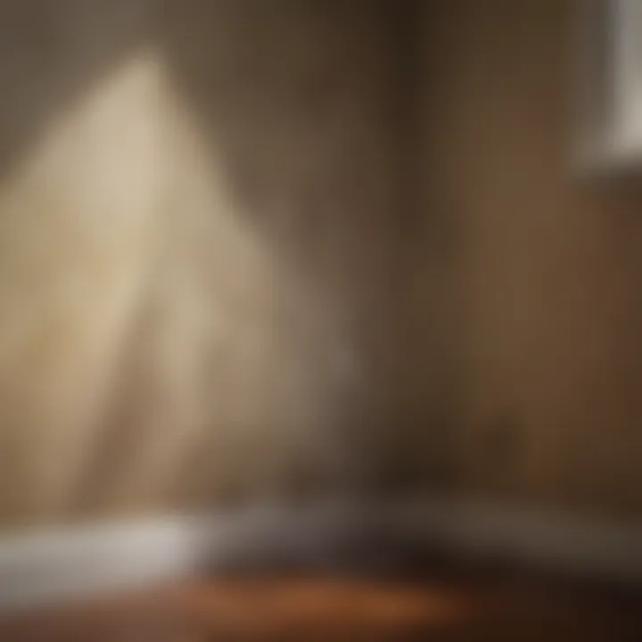 Close-up of a spider web in a neglected corner of a room