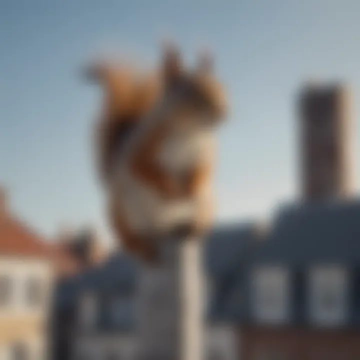 Squirrel cheekily balancing on a rooftop antenna