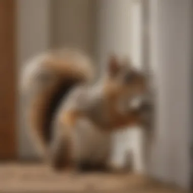Pestering Squirrel at the Door Squirrel attempting to gnaw through a wooden door