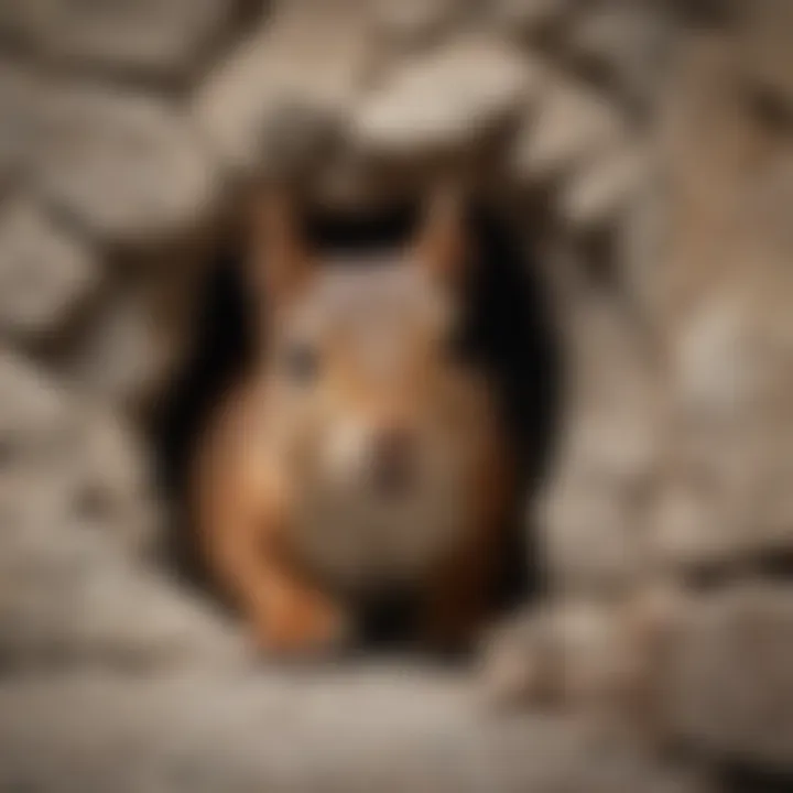 Squirrel peeking through a small crack in the wall