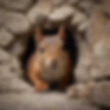 Inquisitive Squirrel at Wall Crack Squirrel peeking through a small crack in the wall