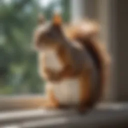 Curious squirrel perched on a windowsill