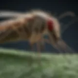 Intricacies of Mosquito Anatomy A close-up of a mosquito resting on a leaf, showcasing its intricate body structure.