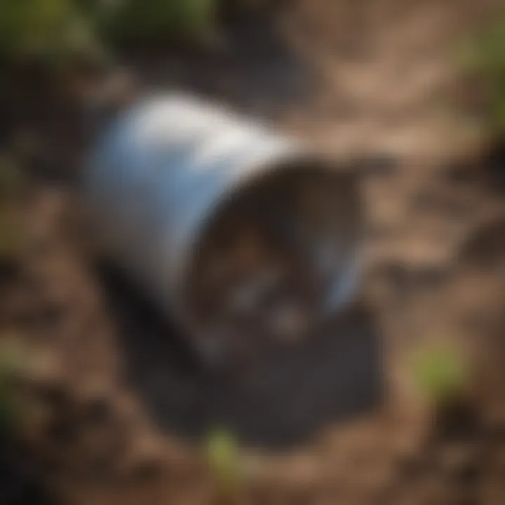 Hand placing a bait trap in the soil