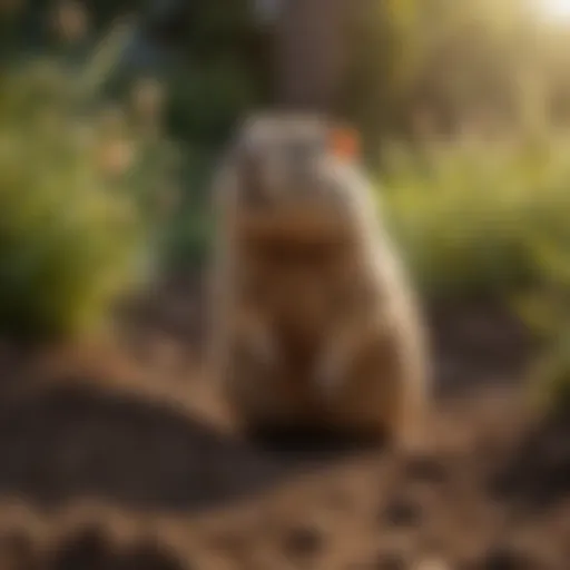 Close-up of a gopher mound in a residential garden