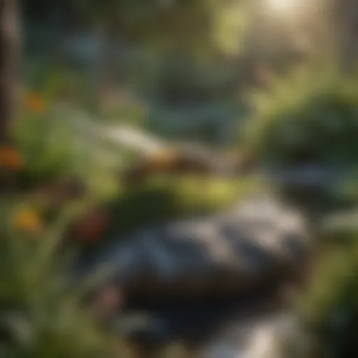 Natural Garden Deterrents A serene garden with natural plants that deter wasps