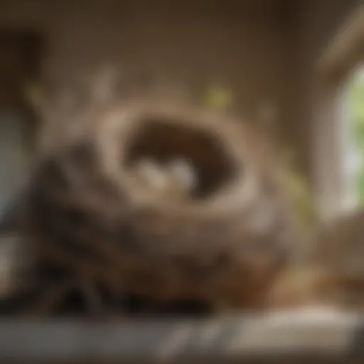 Close-up of a bird nest in a residential setting highlighting potential damage