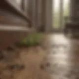Close-up of an ant trail leading to a home entrance