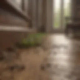 Close-up of an ant trail leading to a home entrance
